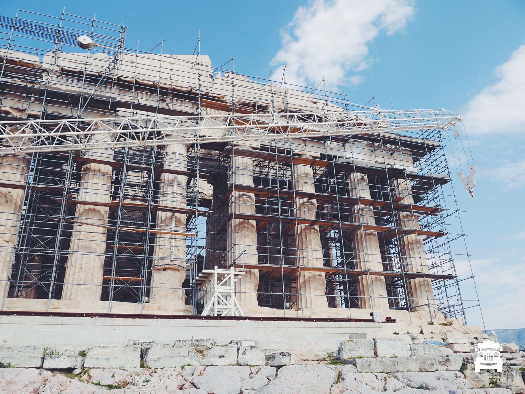 Parthenon surrounded with scaffolding